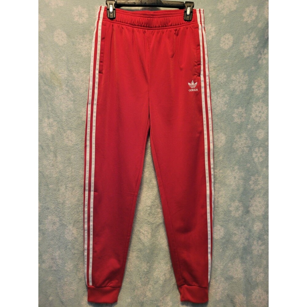 Adidas Youth Track Pants Red White Stripe Joggers Size 15/16Y Elastic Waist